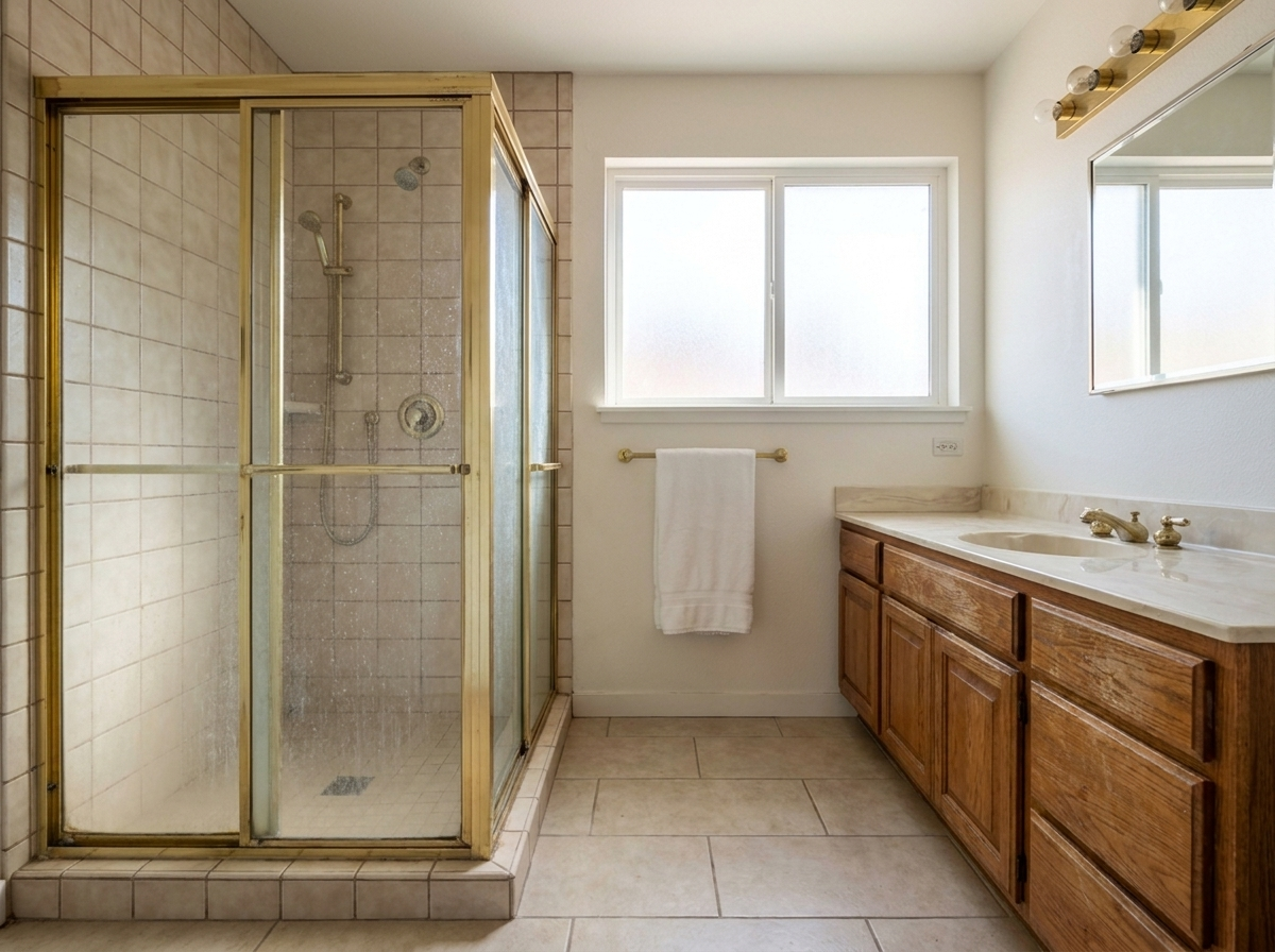 Worn bathroom before remodeling